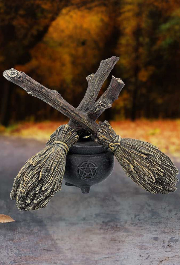 Broomstick Crystal Ball Holder 17cm