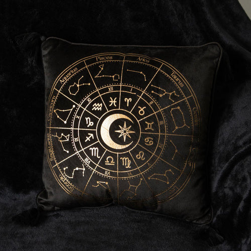 Astrology Black Wheel Square Polyester Cushion