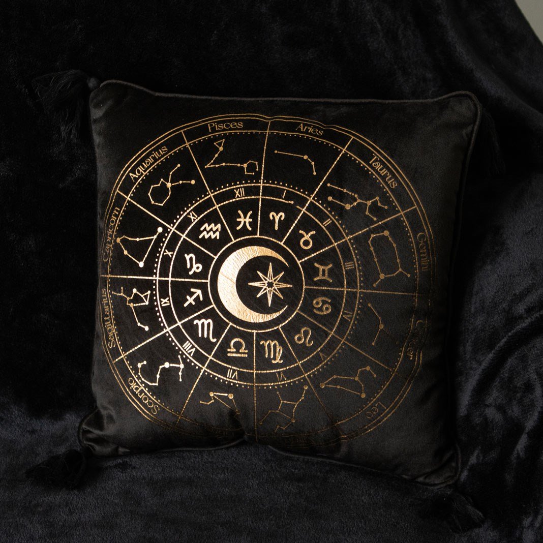 Astrology Black Wheel Square Polyester Cushion