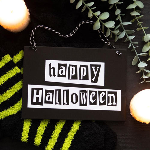 Happy Halloween Black And White Hanging Mdf Sign