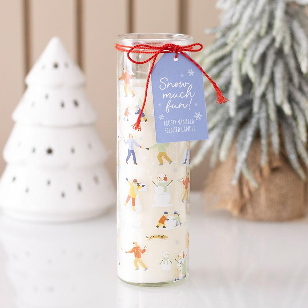 Snow Much Fun Print Frosty Vanilla Tube Candle