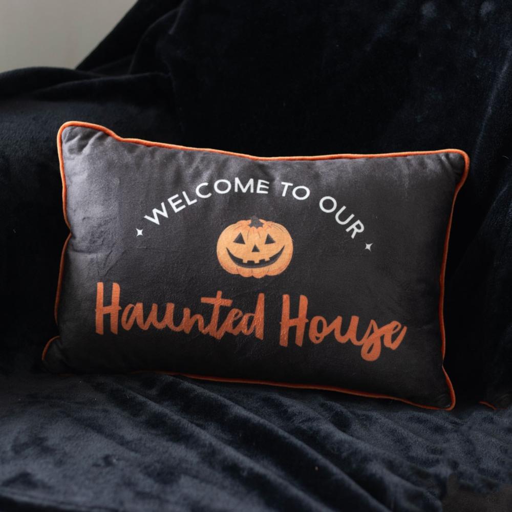 Rectangular Haunted House Pumpkin Polyester Cushion